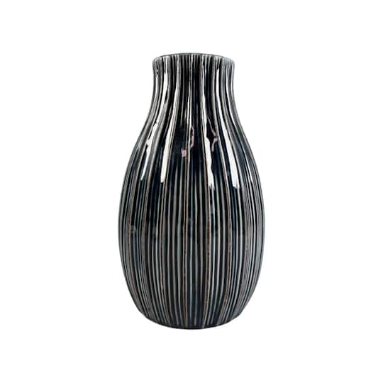 9" Navy Ribbed Ceramic Vase by Ashland®
